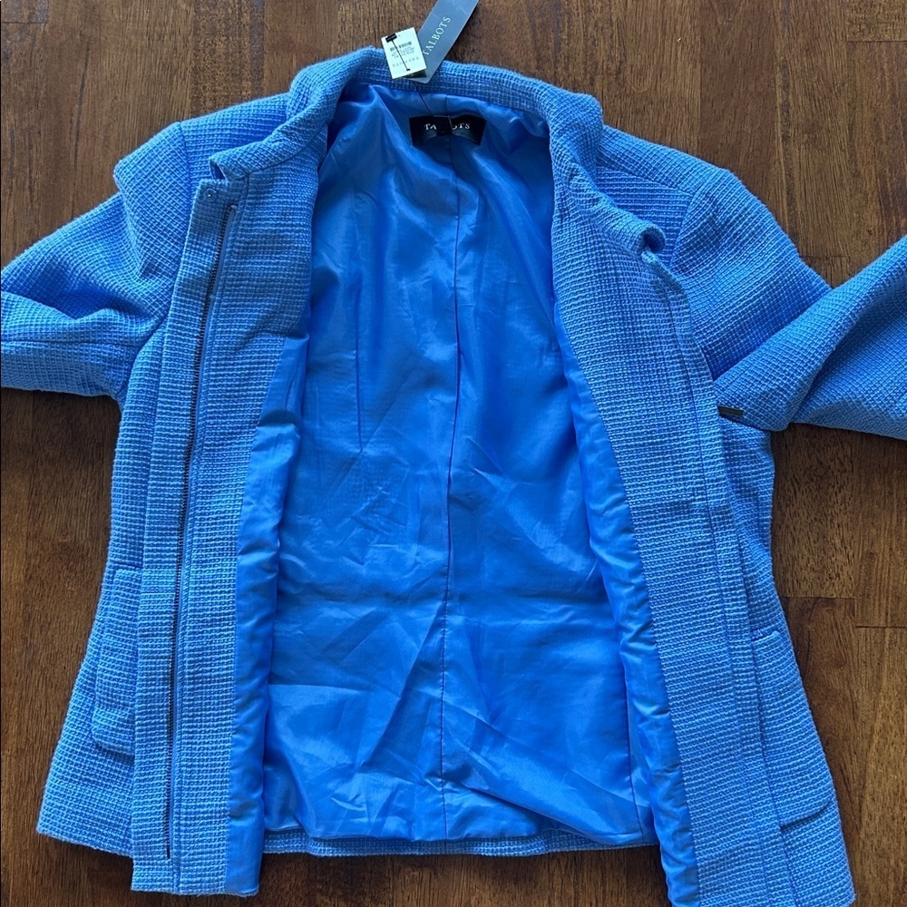 Talbots tweed knit blazer Peter pan collar, periwinkle blue women’s size 10 - Picture 10 of 11